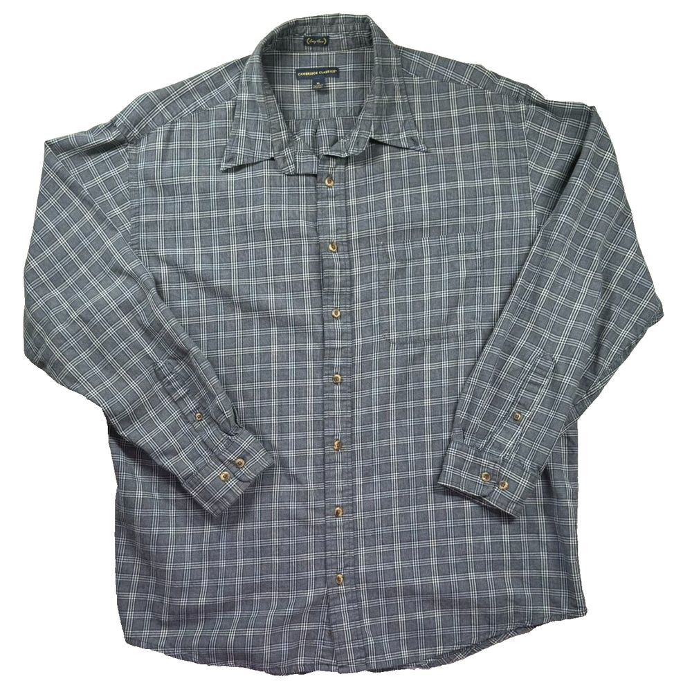 Vintage Cambridge‎ Classics Dress Shirt Mens XL Gray Striped Work Casual Y2K